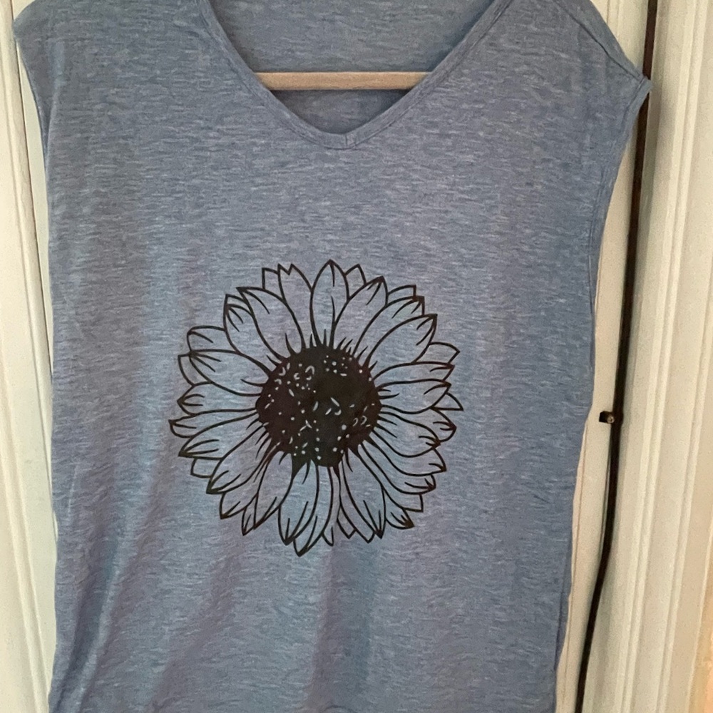 Sunflower Print Cozy Blue Women's Tank Top